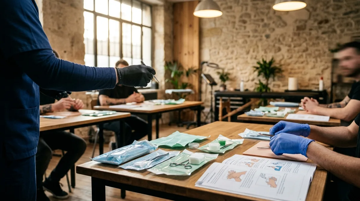 Classroom of a hygiene course for tattoo artists