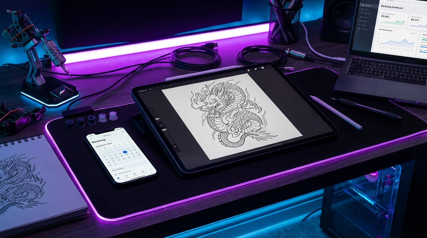 Tablette graphique et outils numériques pour tatoueur moderne