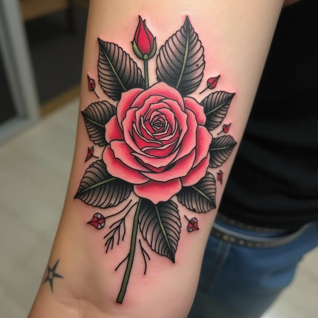 Collection de tatouages roses, papillons et bras féminins