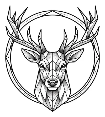 Motif de cerf géométrique en noir sur fond blanc