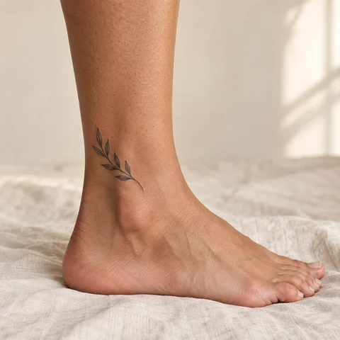 AI tattoo simulation: curved olive sprig on skin