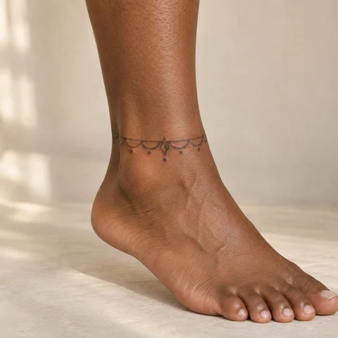 AI tattoo simulation: ornamental anklet on skin