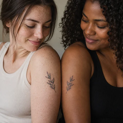 AI tattoo simulation: two olive branches on skin