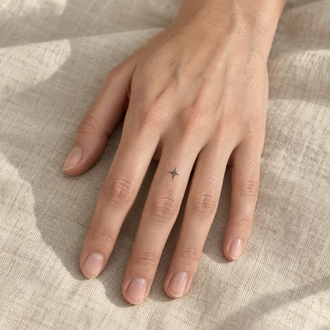 Simulation IA : tatouage une étoile isolée sur le dessus du doigt
