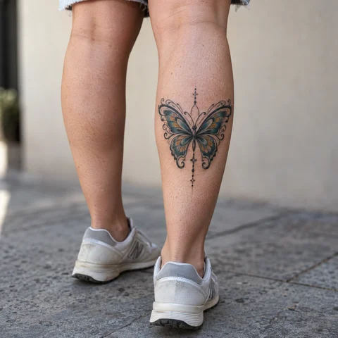 Exemple de papillon illustré sur peau, simulation IA