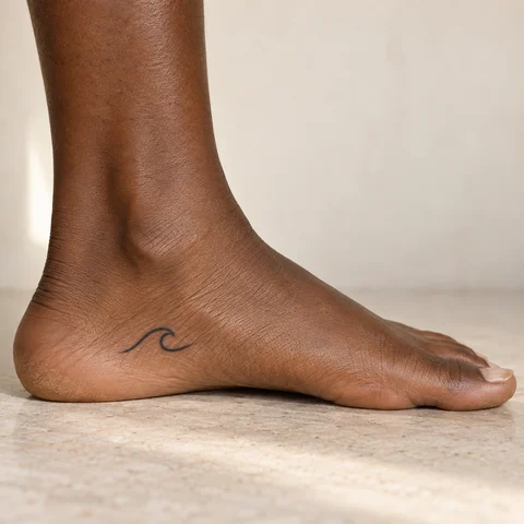 Simulation IA : tatouage une petite vague sur le côté du pied
