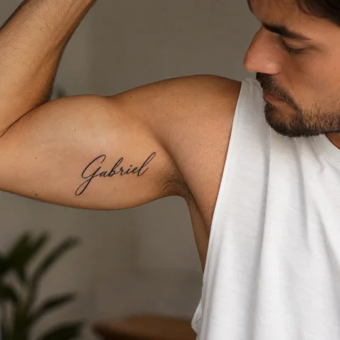 Example of lettering and rhythm on skin, AI simulation