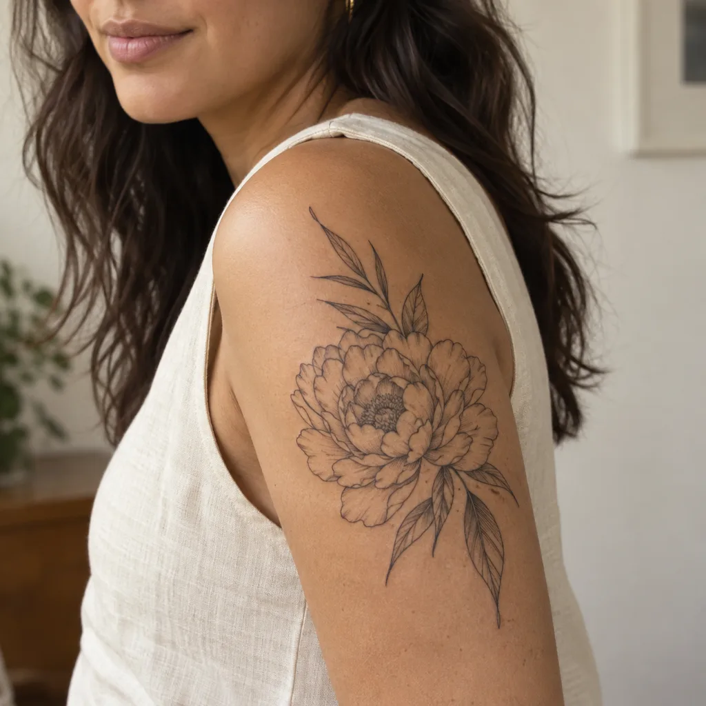 Peony on the upper arm