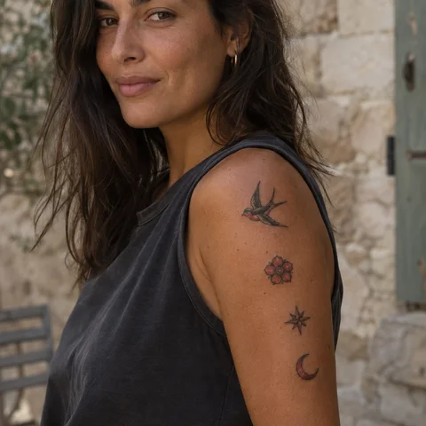 Simulation IA : tatouage une collection de petits motifs sur le bras