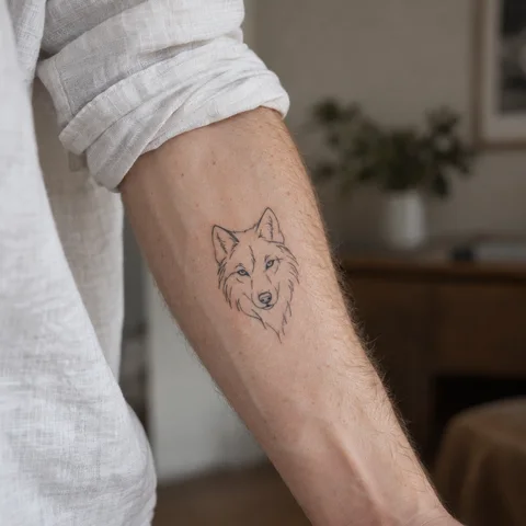 AI tattoo simulation: minimalist wolf on skin