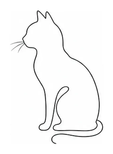 Un chat assis vu de profil, contour continu avec quelques moustaches, très petit, pour la cheville