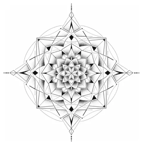 A symmetric mandala with a dotwork gradient, for the back of the shoulder