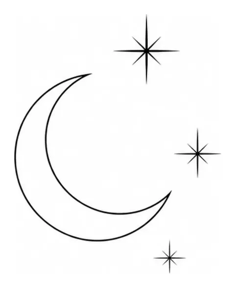 A crescent moon and three stars