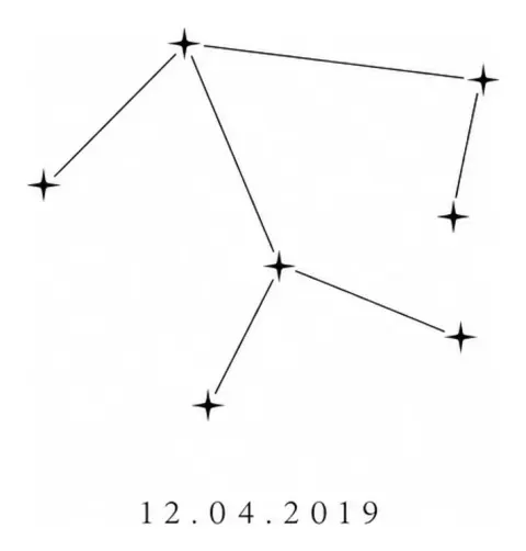 An imaginary constellation of seven small stars joined by fine lines, with the date "12.04.2019" discreetly below