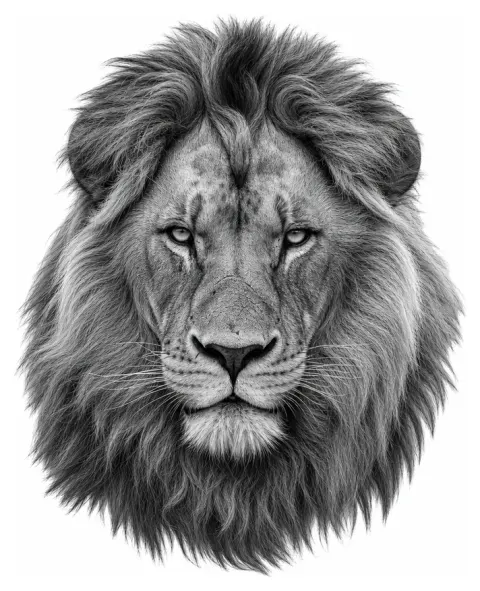 Lion portrait, detailed shading, black and grey
