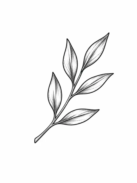 Une petite branche d’olivier à six feuilles, pour le côté du cou ou la main