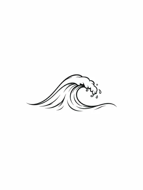 Une petite vague en un trait noir, motif compact pour le côté de la main ou le cou