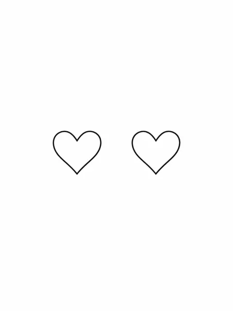 Two identical separate tiny heart outlines, evenly spaced side by side, thin black ink with generous separation, no other symbols.