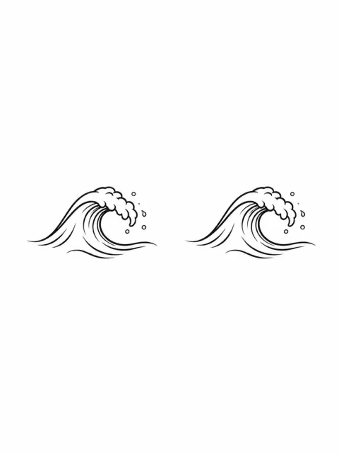 Two separate identical single-wave black outline motifs side by side with generous white gap, coordinated small tattoos, no words.