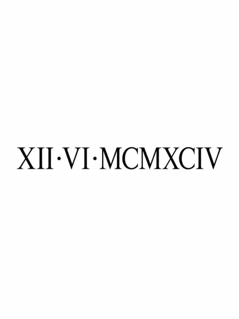Exact text XII·VI·MCMXCIV in balanced Roman capital serif lettering, black ink, one line, no additional text.