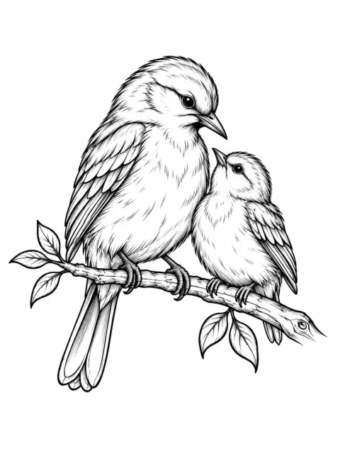 Deux oiseaux de tailles différentes sur une branche, lien parent-enfant