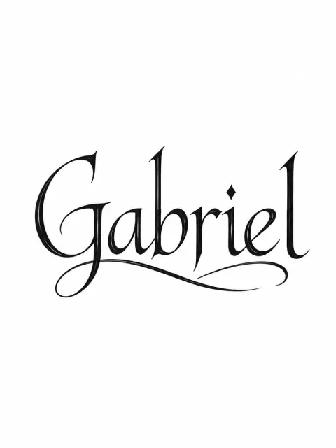 Exact text Gabriel, elegant restrained upright handwritten lettering, black ink, no dates or other motifs.