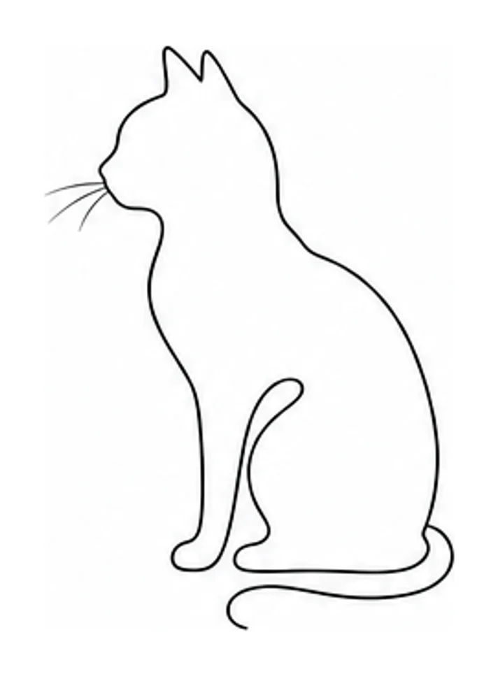 Un chat assis vu de profil, contour continu avec quelques moustaches, très petit, pour la cheville