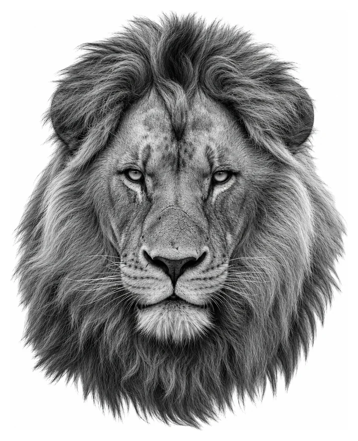 Portrait de lion, ombrages détaillés, noir et gris