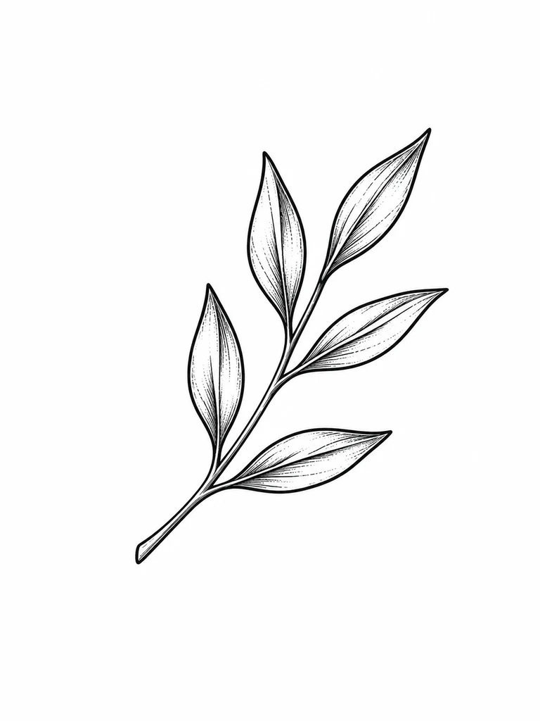 Une petite branche d’olivier à six feuilles, pour le côté du cou ou la main